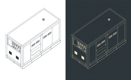 Stylized vector illustration of isometric blueprint of diesel generatorのイラスト素材
