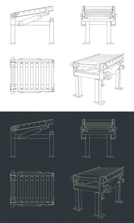 Stylized vector illustration of blueprints of conveyor lifting mechanismのイラスト素材