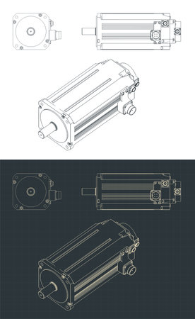 Stylized vector illustration of isometric blueprints of DC servo motorのイラスト素材