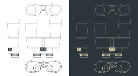Stylized vector illustrations of blueprints of binocularsのイラスト素材