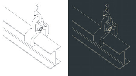 Stylized vector illustrations of drawings of I-beam gripper with beamのイラスト素材
