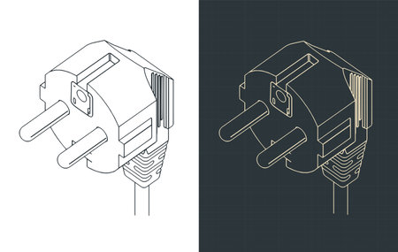 Stylized vector illustrations of isometric blueprints of European power plugのイラスト素材