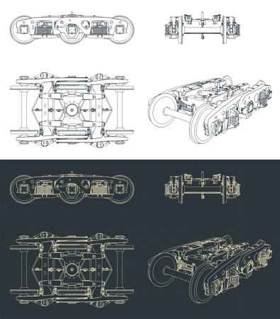 Stylized vector illustration of blueprints of wheelbase of trainのイラスト素材
