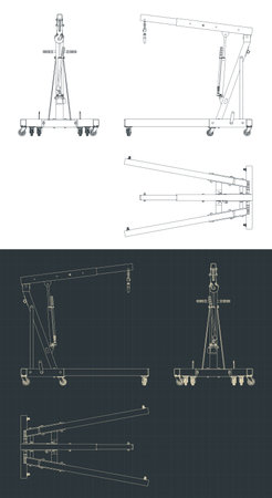 Stylized vector illustration of blueprints of folding engine craneのイラスト素材