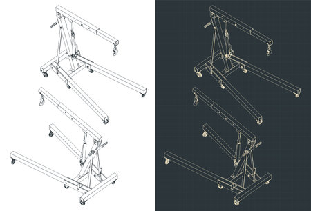 Stylized vector illustration of isometric blueprints of folding engine craneのイラスト素材