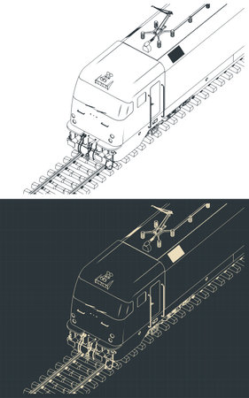 Stylized vector isometric illustration of electric locomotive closeupのイラスト素材