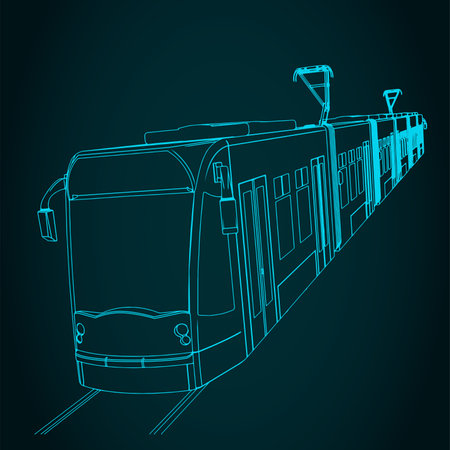 Stylized vector illustration of modern tram closeupのイラスト素材