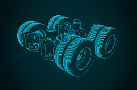 Stylized vector illustration of lift axle for heavy trailerのイラスト素材