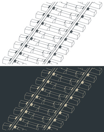 Stylized vector illustration of modern railroad tracks close upのイラスト素材