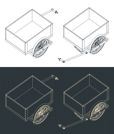 Stylized vector illustration of isometric blueprints of bike trailerのイラスト素材
