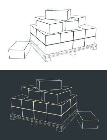 Stylized vector illustration of cargo on palletのイラスト素材