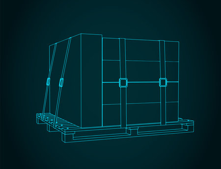 Stylized vector illustration of packaged cargo fixed on palletのイラスト素材