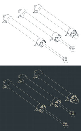 Stylized vector illustration of isometric blueprints of hydraulic cylinderのイラスト素材