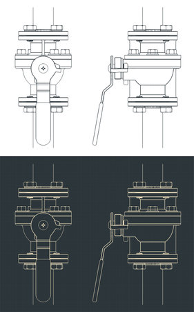 Stylized vector illustration of blueprints of ball valveのイラスト素材
