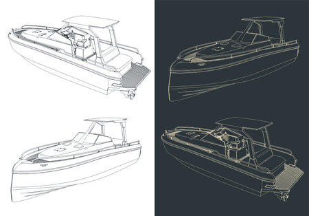 Stylized vector illustration of speedboat sketchesのイラスト素材