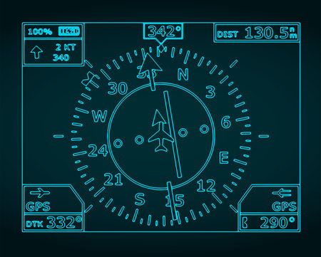 Stylized vector illustration of blueprint of aircraft navigation systemのイラスト素材