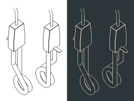 Stylized vector illustration of isometric blueprints of portable water heaterのイラスト素材