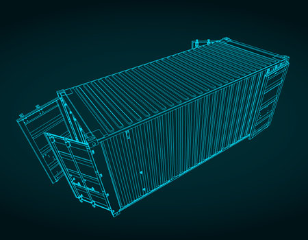 Stylized vector illustration of sketch of a cargo containerのイラスト素材