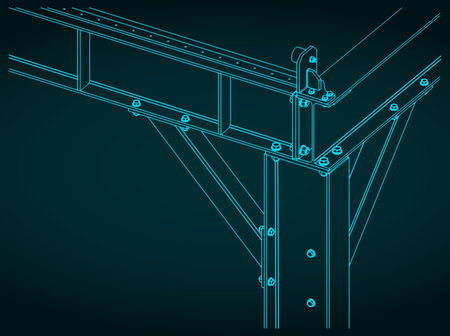 Stylized vector illustration of isometric blueprint of steel beam to beam connectionsのイラスト素材