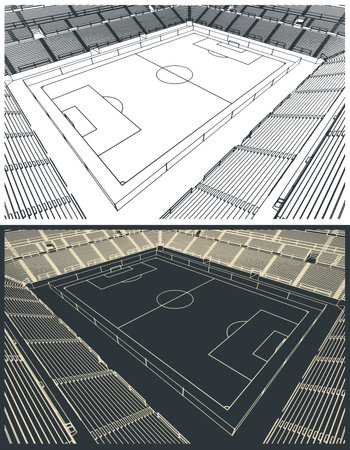 Stylized vector illustration of sketches of a football stadium with a view of the field and sectorsのイラスト素材