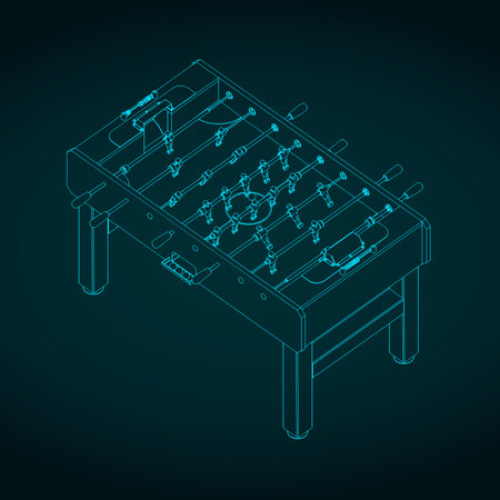 Stylized vector illustration of isometric blueprint of a classic foosball tableのイラスト素材