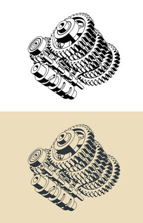 Stylized vector illustration of sequential transmission gearboxのイラスト素材