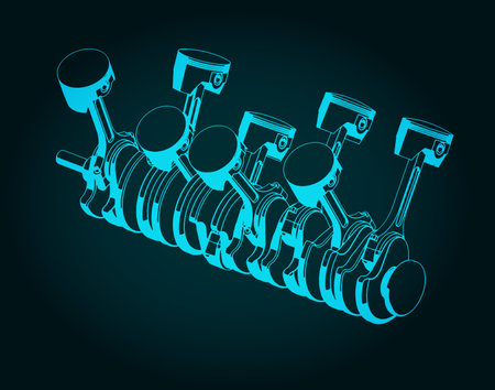 Stylized vector illustration of a crankshaft and pistonsのイラスト素材