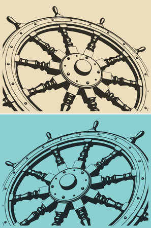 Stylized vector illustrations of a ship steering wheelのイラスト素材