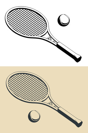 Stylized vector illustrations of tennis racket and ballのイラスト素材