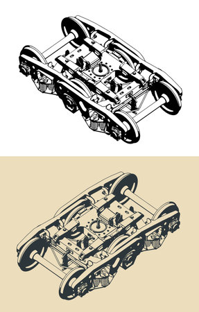 Stylized vector illustrations of bogie of a railway locomotiveのイラスト素材