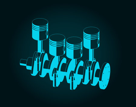 Stylized vector illustration of a crankshaft and pistonsのイラスト素材