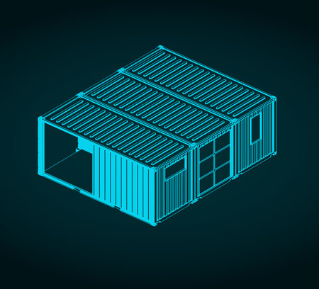 Stylized vector illustration of modular container houseのイラスト素材
