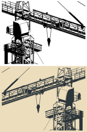 Stylized vector illustrations of construction crane close-upのイラスト素材