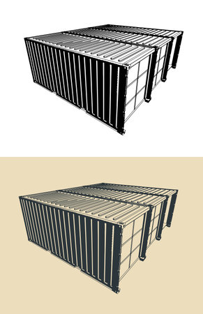 Stylized vector illustrations of modular container houseのイラスト素材