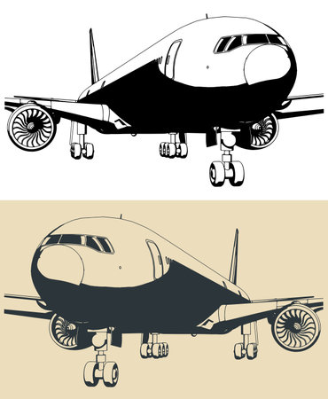 Stylized vector illustrations of a long-range passenger aircraft close-upのイラスト素材