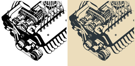 Stylized vector illustrations of powerful turbocharged V-engine close-upのイラスト素材