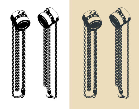 Stylized vector illustrations of manual chain block used to raise heavy loadsのイラスト素材