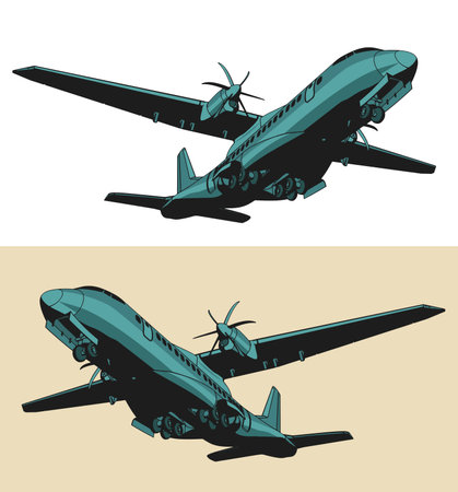 Stylized vector illustration of turboprop transport aircraftのイラスト素材