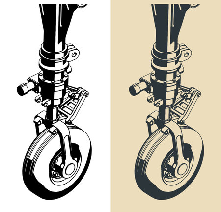 Stylized vector illustrations of aircraft nose landing gear close-upのイラスト素材