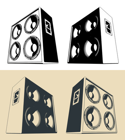 Stylized vector illustrations of bass speaker cabinetのイラスト素材