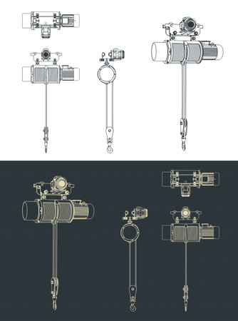Stylized vector illustrations of blueprints of monorail hoistのイラスト素材