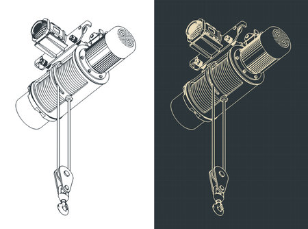 Stylized vector illustrations of isometric blueprints of monorail hoistのイラスト素材