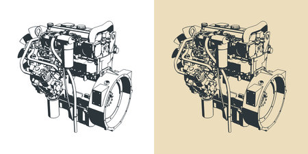 Stylized vector illustrations of a powerful diesel engineのイラスト素材