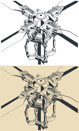 Stylized vector illustrations of mechanism of helicopter main rotorのイラスト素材