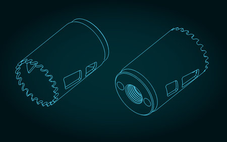 Stylized vector illustrations of  blueprint of hole sawのイラスト素材