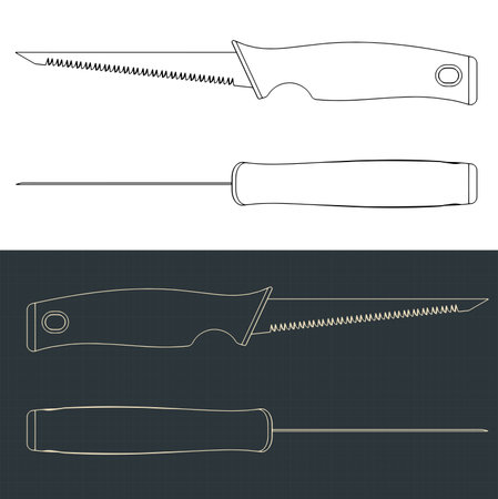 Stylized vector illustrations of blueprints of drywall sawのイラスト素材