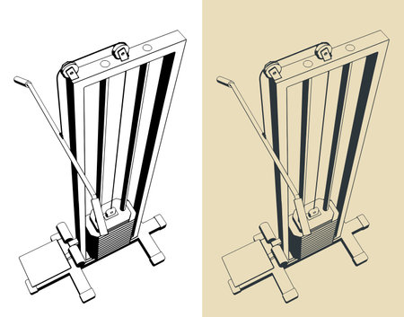 Stylized vector illustrations of gym equipment. Lat pulldown machineのイラスト素材