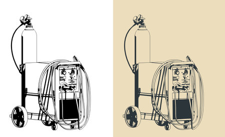 Welding machine, components and equipment for welding and cutting metal on a welding cartのイラスト素材