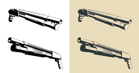 Stylized vector illustration of pump action shotgunのイラスト素材
