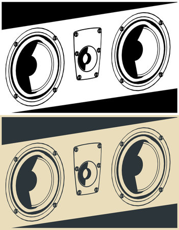 Stylized vector illustrations of hi-fi speaker systems close-upのイラスト素材